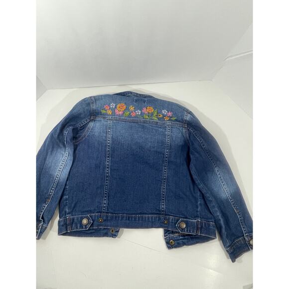 Garnet Hill Kids Jean Jacket with Embroidered Flowers Size Large - Picture 8 of 16